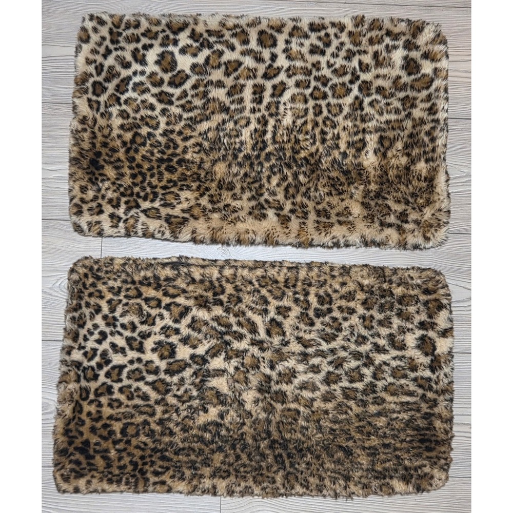 Pier 1 Imports Faux Fur Leopard Print Pillow Case Shams Set of 2 Animal 24"x14"